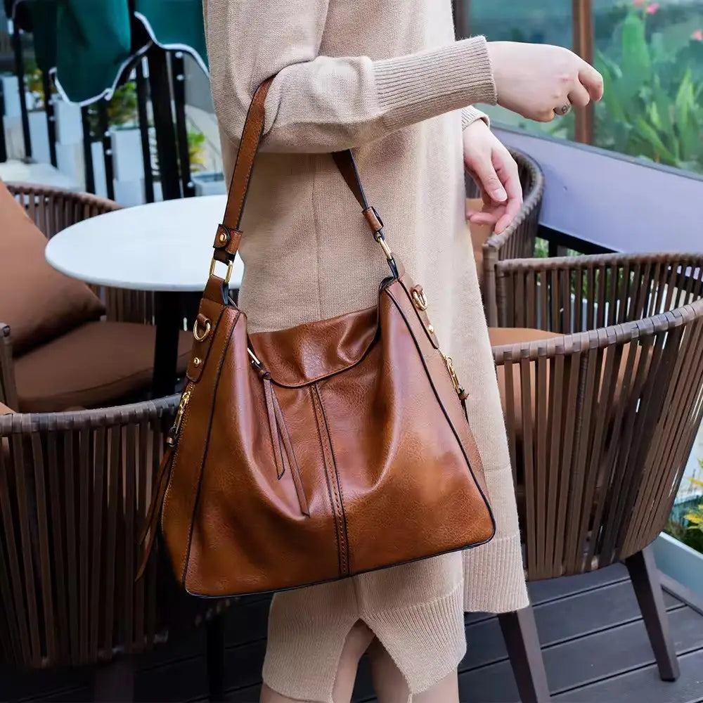 Slouchy Vegan Leather Hobo Bag with Pouch