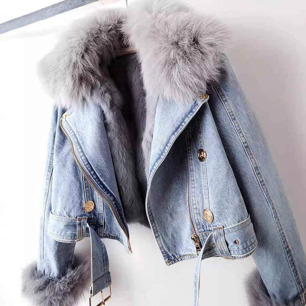 Plush Collar Lined Denim Jacket