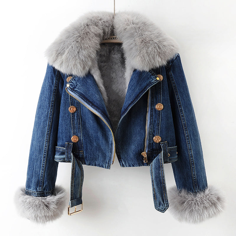 Plush Collar Lined Denim Jacket