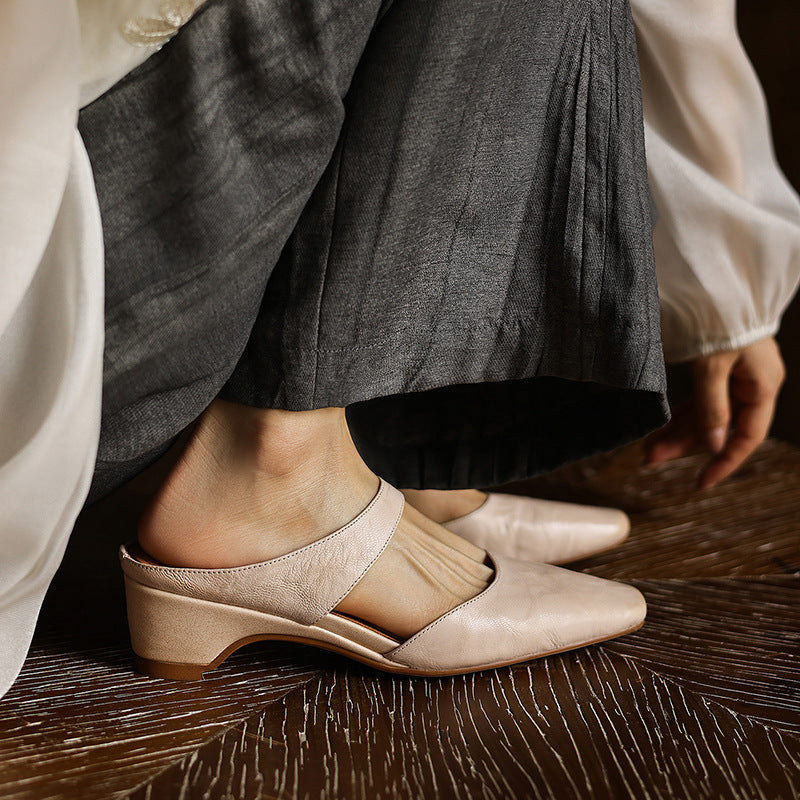 Square-Toe Instep Strap Mules