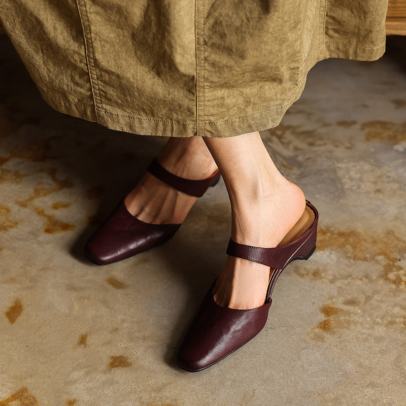 Square-Toe Instep Strap Mules