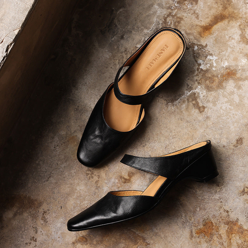 Square-Toe Instep Strap Mules