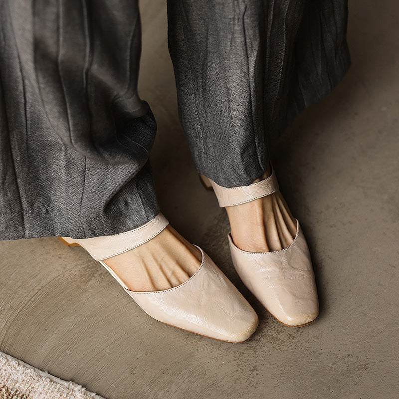 Square-Toe Instep Strap Mules