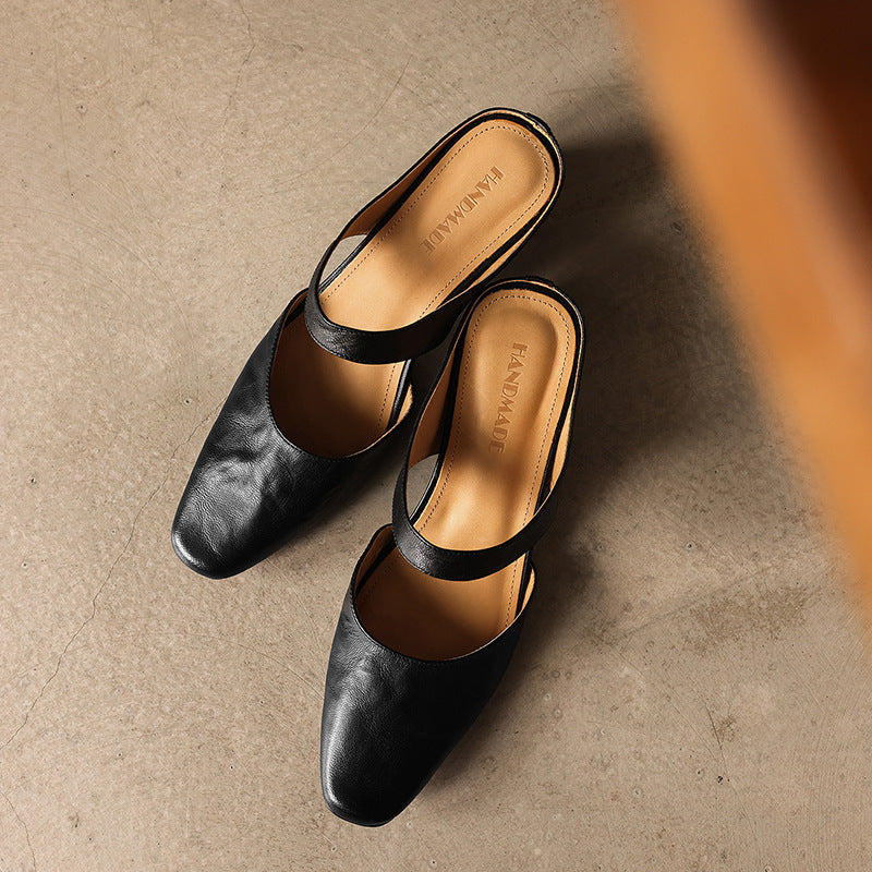 Square-Toe Instep Strap Mules