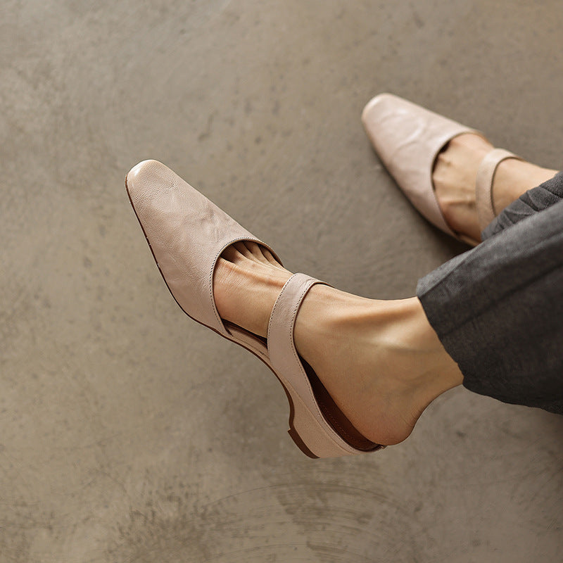 Square-Toe Instep Strap Mules