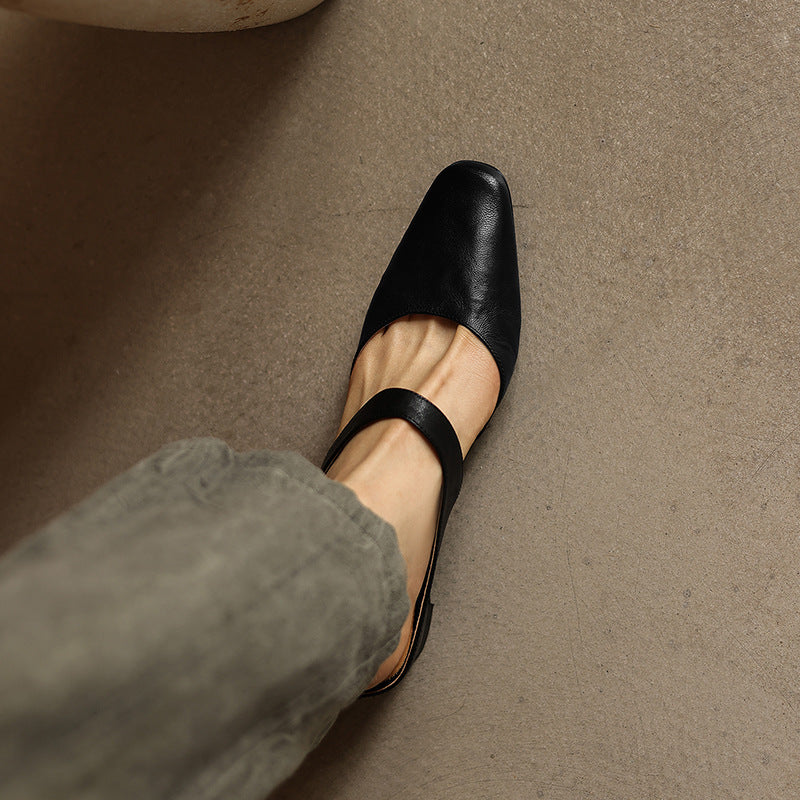 Square-Toe Instep Strap Mules