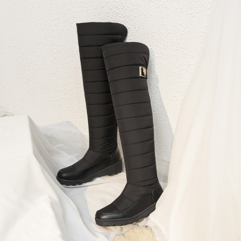 Quilted Knee-High Plush-Lined Snow Boots