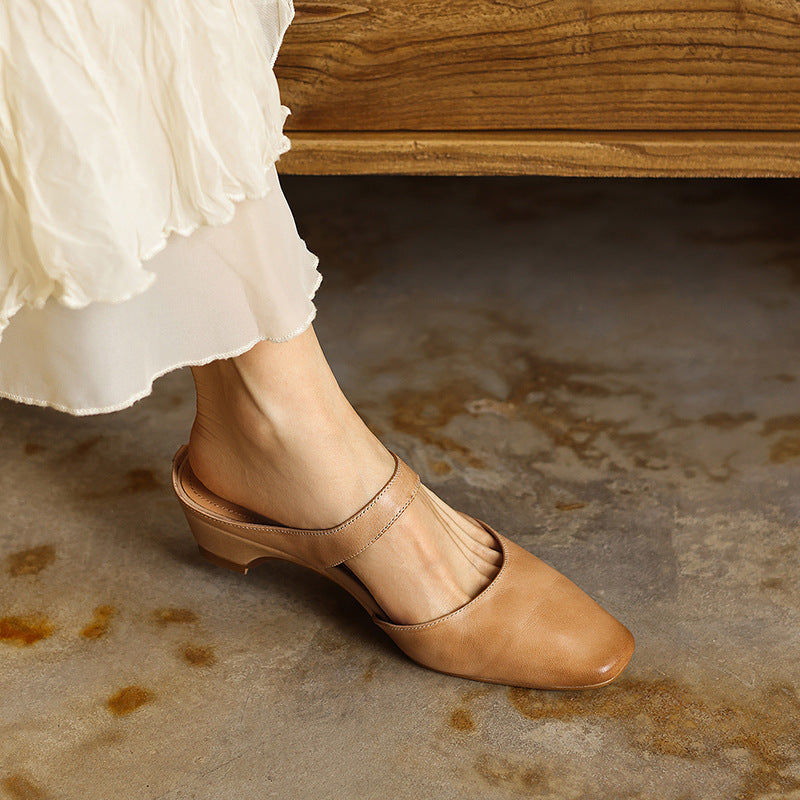 Square-Toe Instep Strap Mules