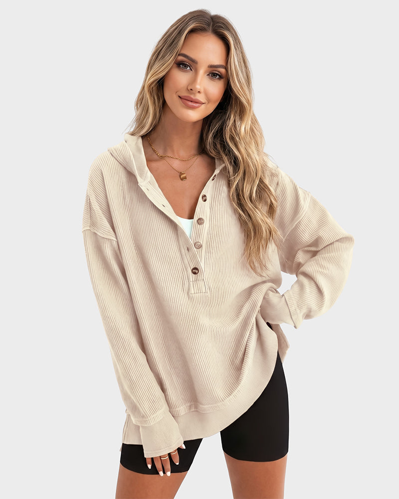 Oversized Ribbed Henley Hoodie