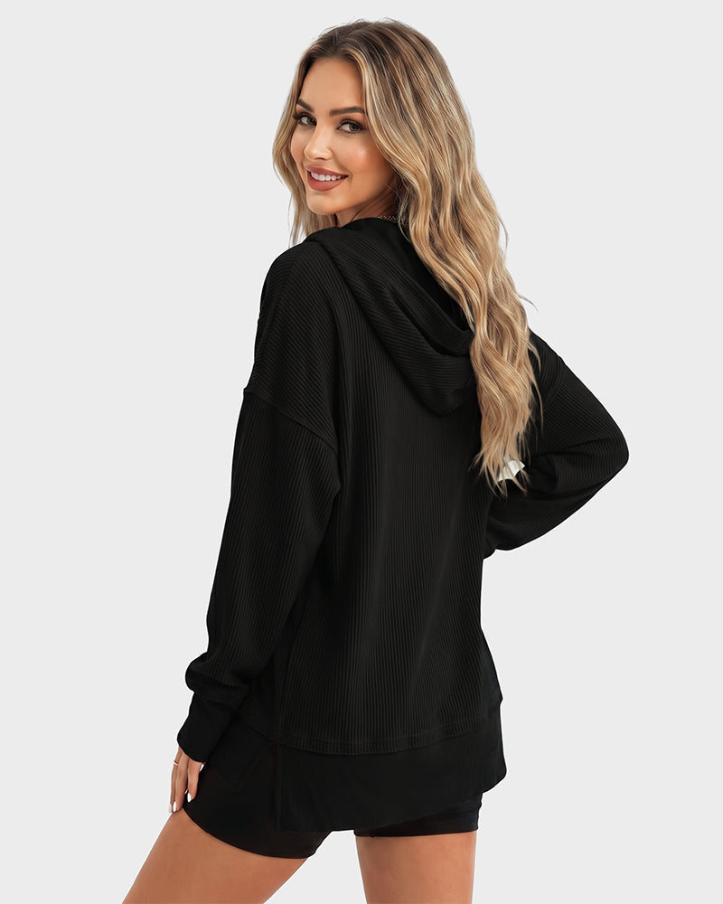 Oversized Ribbed Henley Hoodie