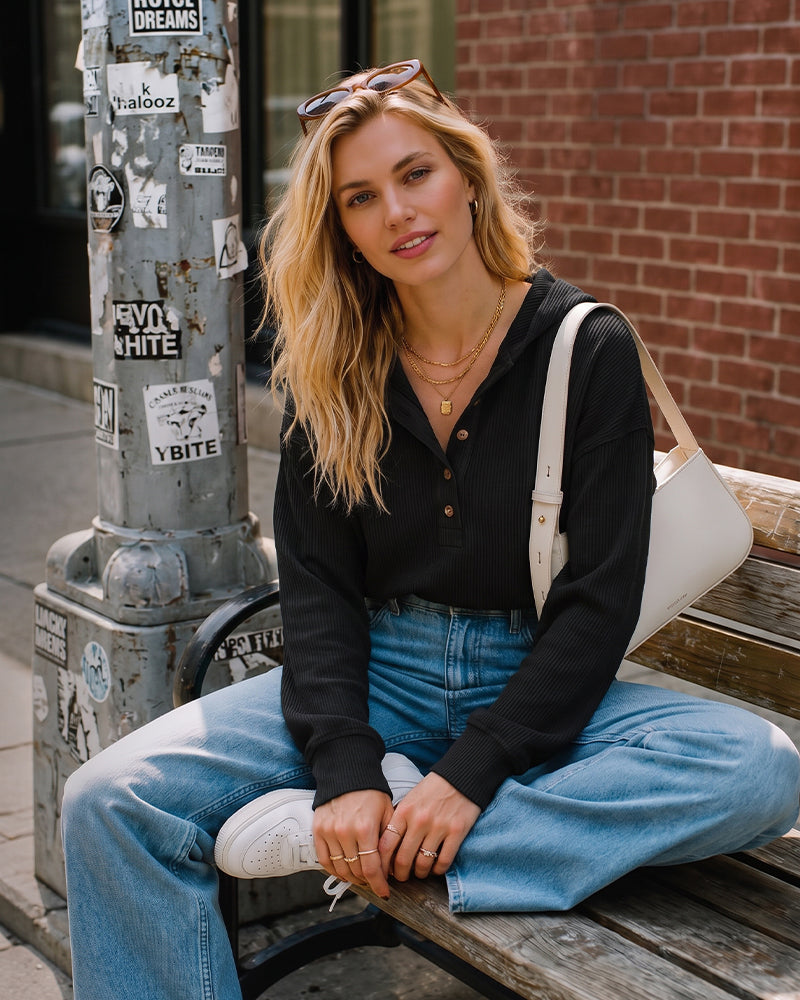 Oversized Ribbed Henley Hoodie