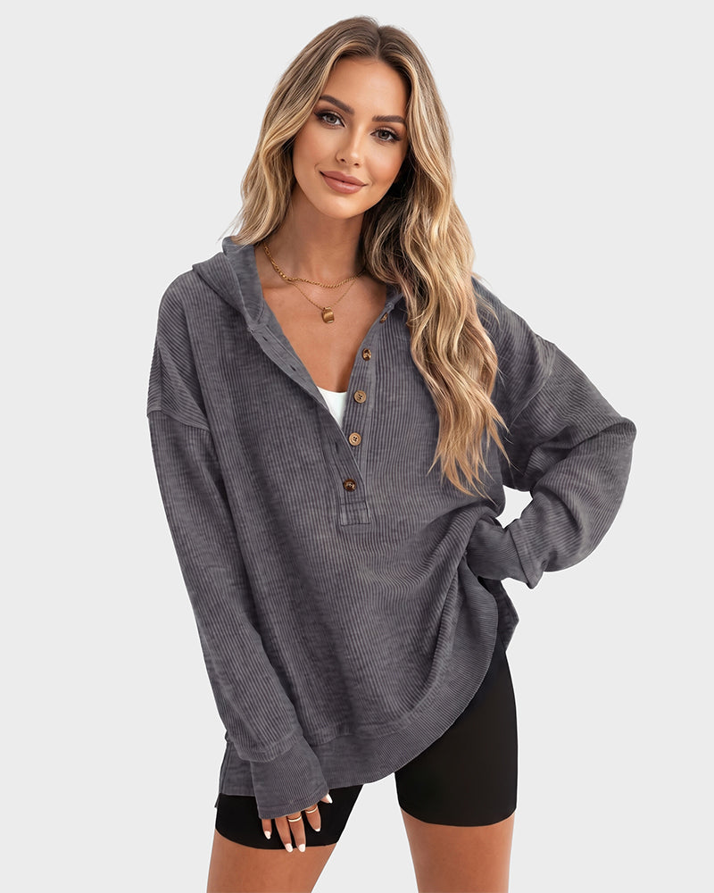 Oversized Ribbed Henley Hoodie