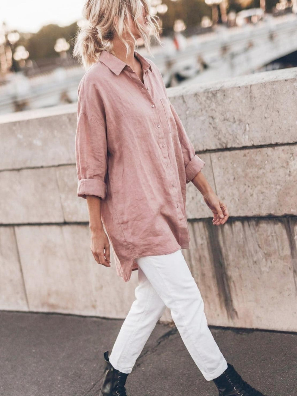 Oversized Linen-Look Boyfriend Shirt