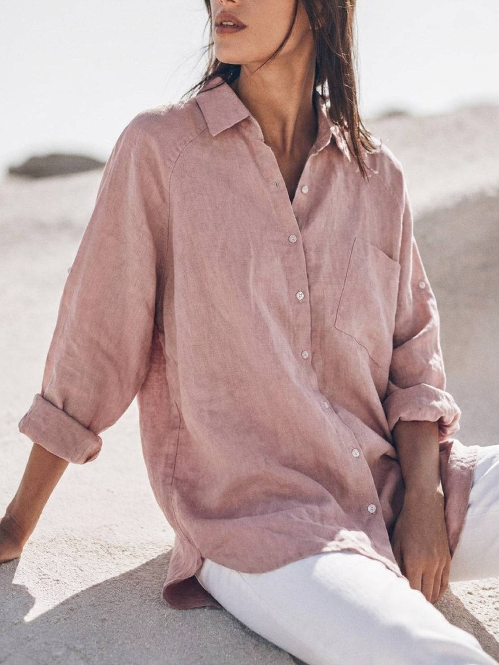Oversized Linen-Look Boyfriend Shirt
