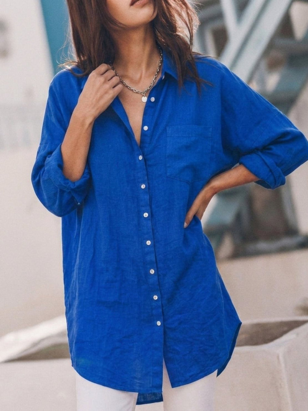 Oversized Linen-Look Boyfriend Shirt