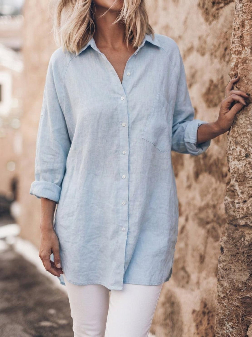Oversized Linen-Look Boyfriend Shirt