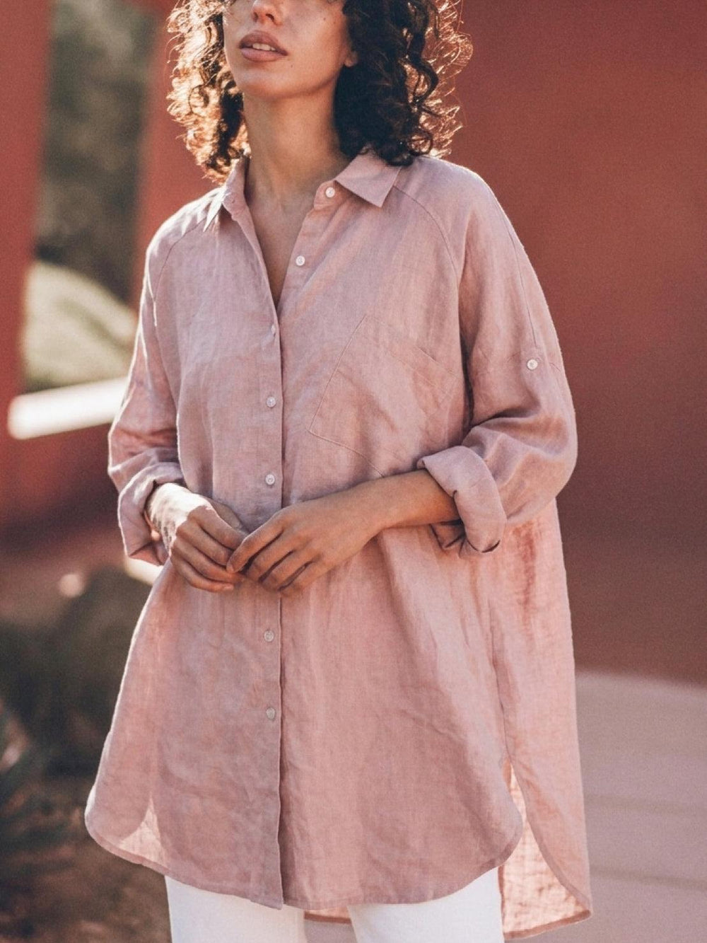 Oversized Linen-Look Boyfriend Shirt