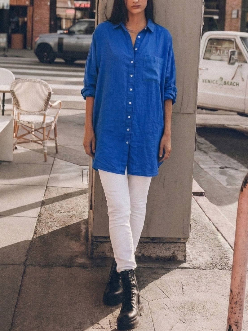 Oversized Linen-Look Boyfriend Shirt