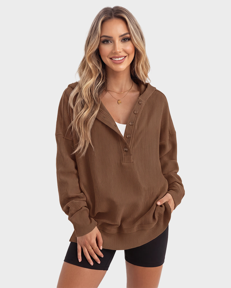 Oversized Ribbed Henley Hoodie
