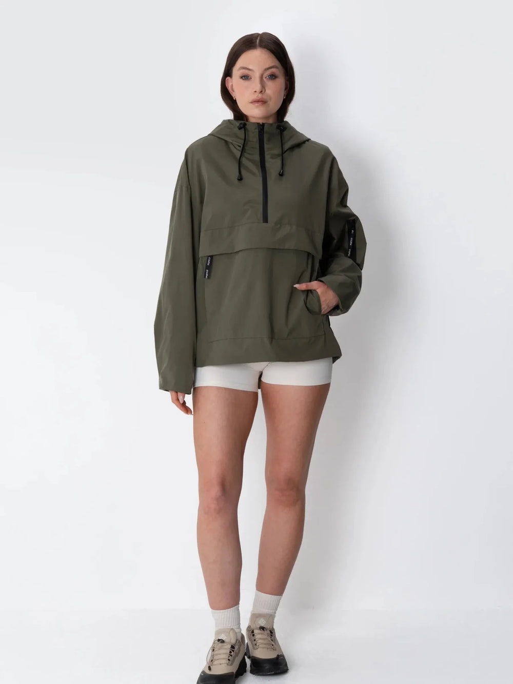 Relaxed Half-Zip Rain Anorak Hoodie
