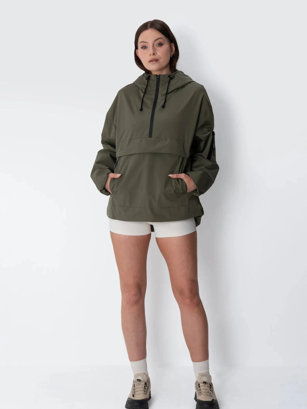 Relaxed Half-Zip Rain Anorak Hoodie