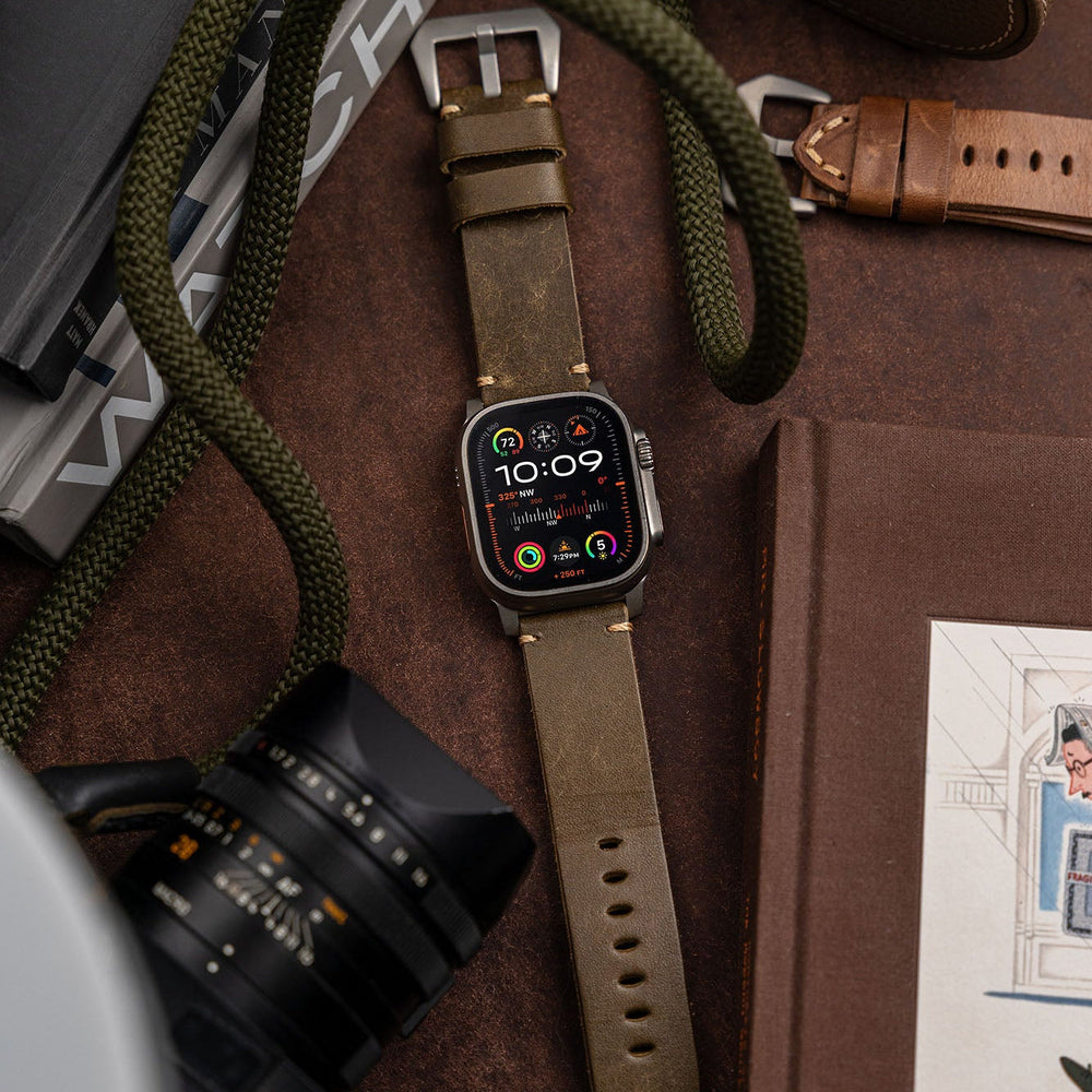 Men's Rugged Oiled Leather-Look Smartwatch Strap