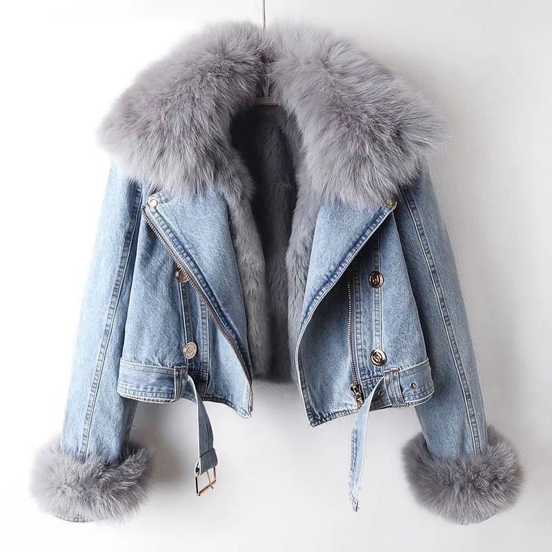 Plush Collar Lined Denim Jacket