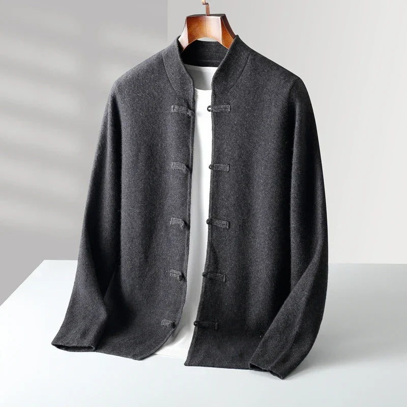 Men's Stand-Collar Knot-Button Cardigan