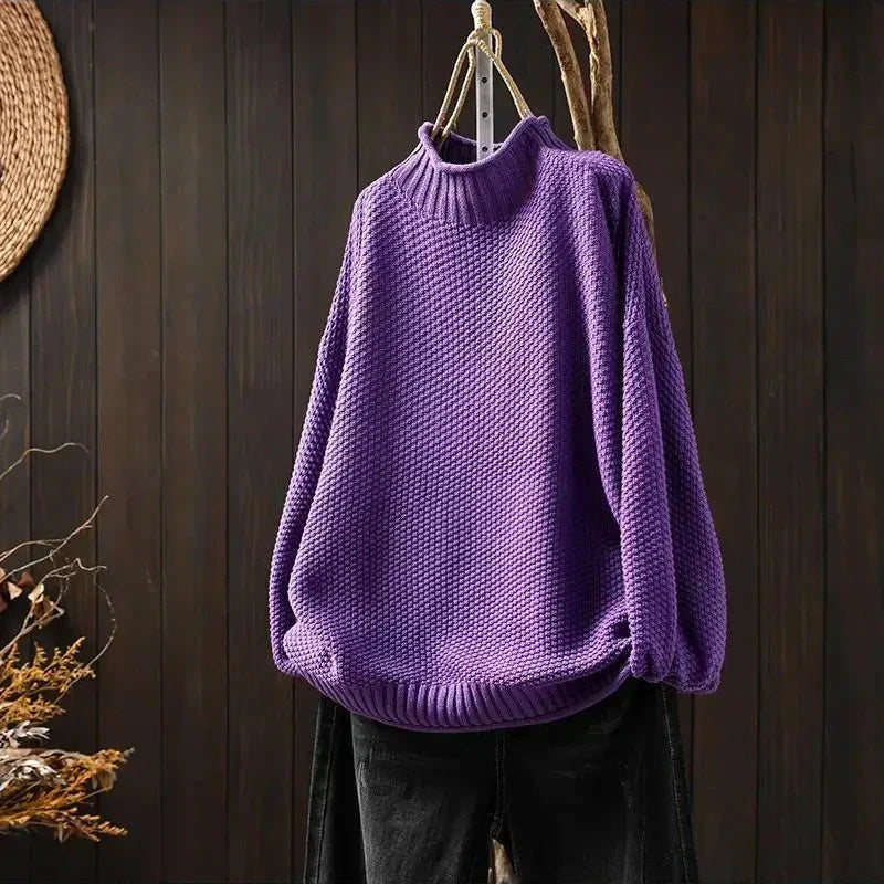 Relaxed Mock Neck Textured Knit Sweater