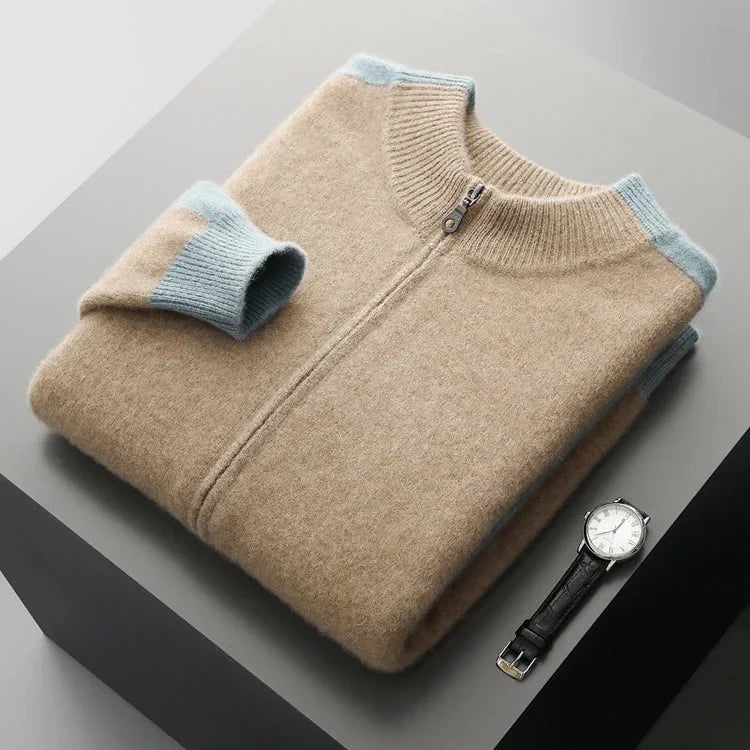 Men's Contrast-Sleeve Zip Knit Jacket