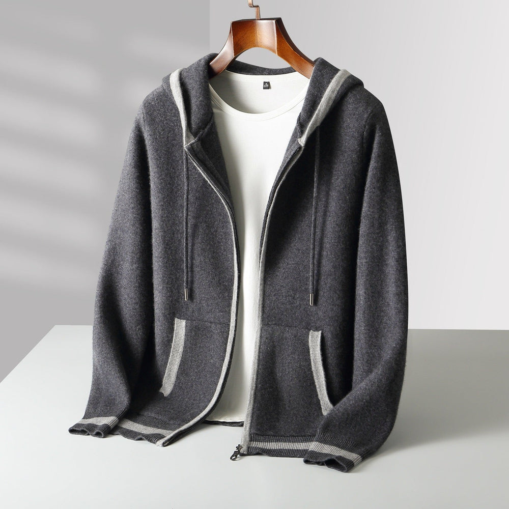 Men's Contrast-Trim Zip Knit Hoodie
