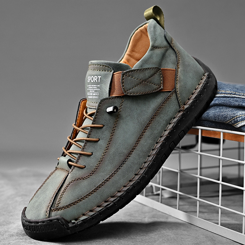 Men's Hand-Stitched Leather-Look Sneakers