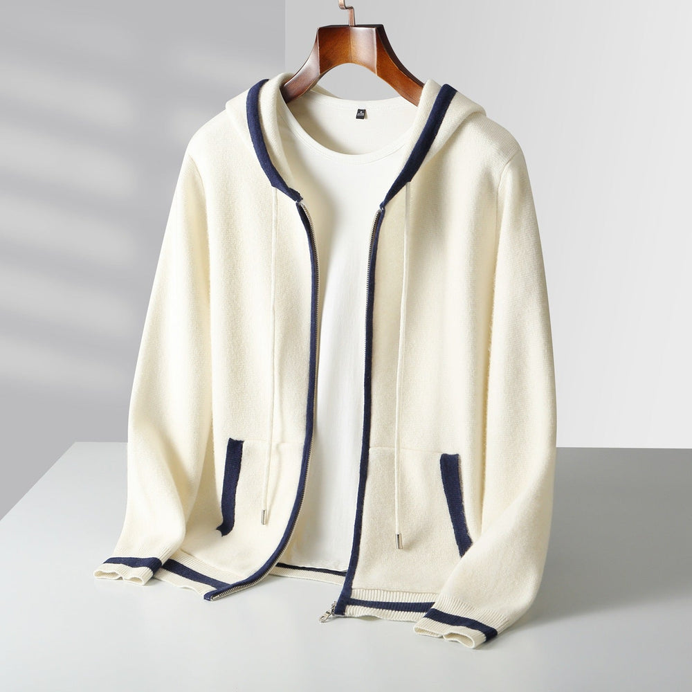 Men's Contrast-Trim Zip Knit Hoodie