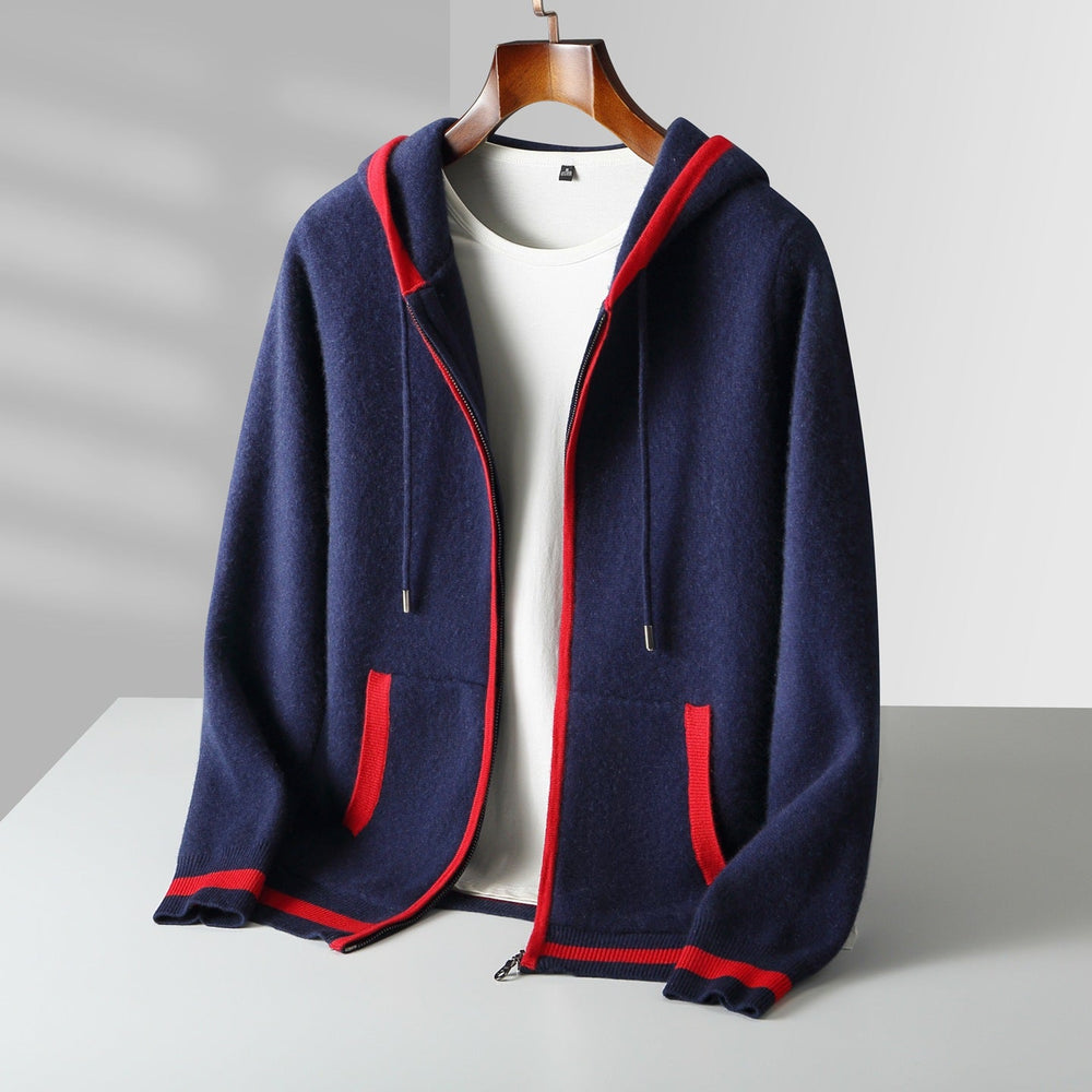Men's Contrast-Trim Zip Knit Hoodie