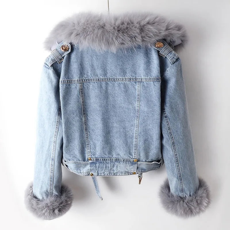 Plush Collar Lined Denim Jacket