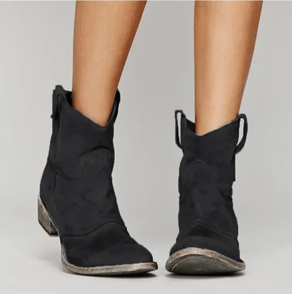 Slouchy Suede-Look Western Ankle Boots