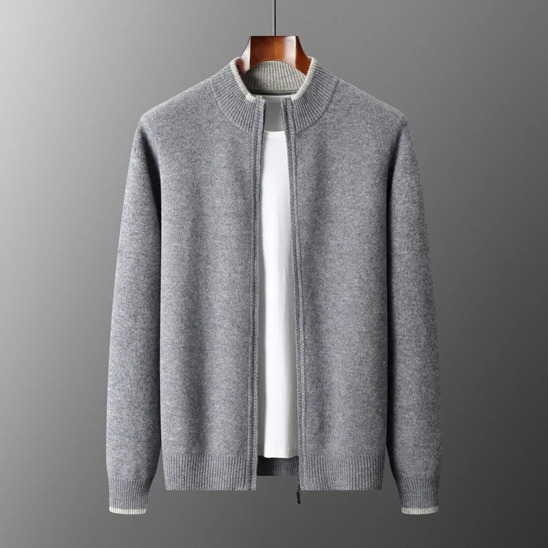 Men's Tipped Stand-Collar Zip Knit Jacket
