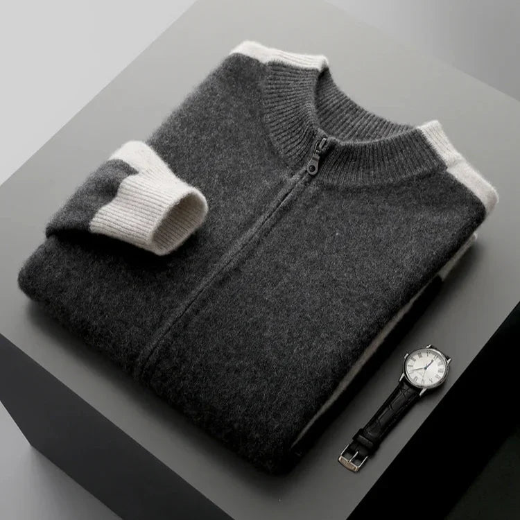 Men's Contrast-Sleeve Zip Knit Jacket