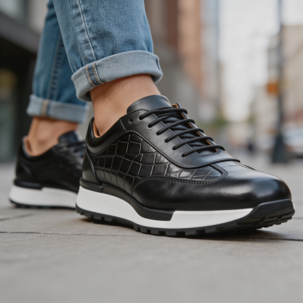 Men's Textured Leather-Look Sneakers
