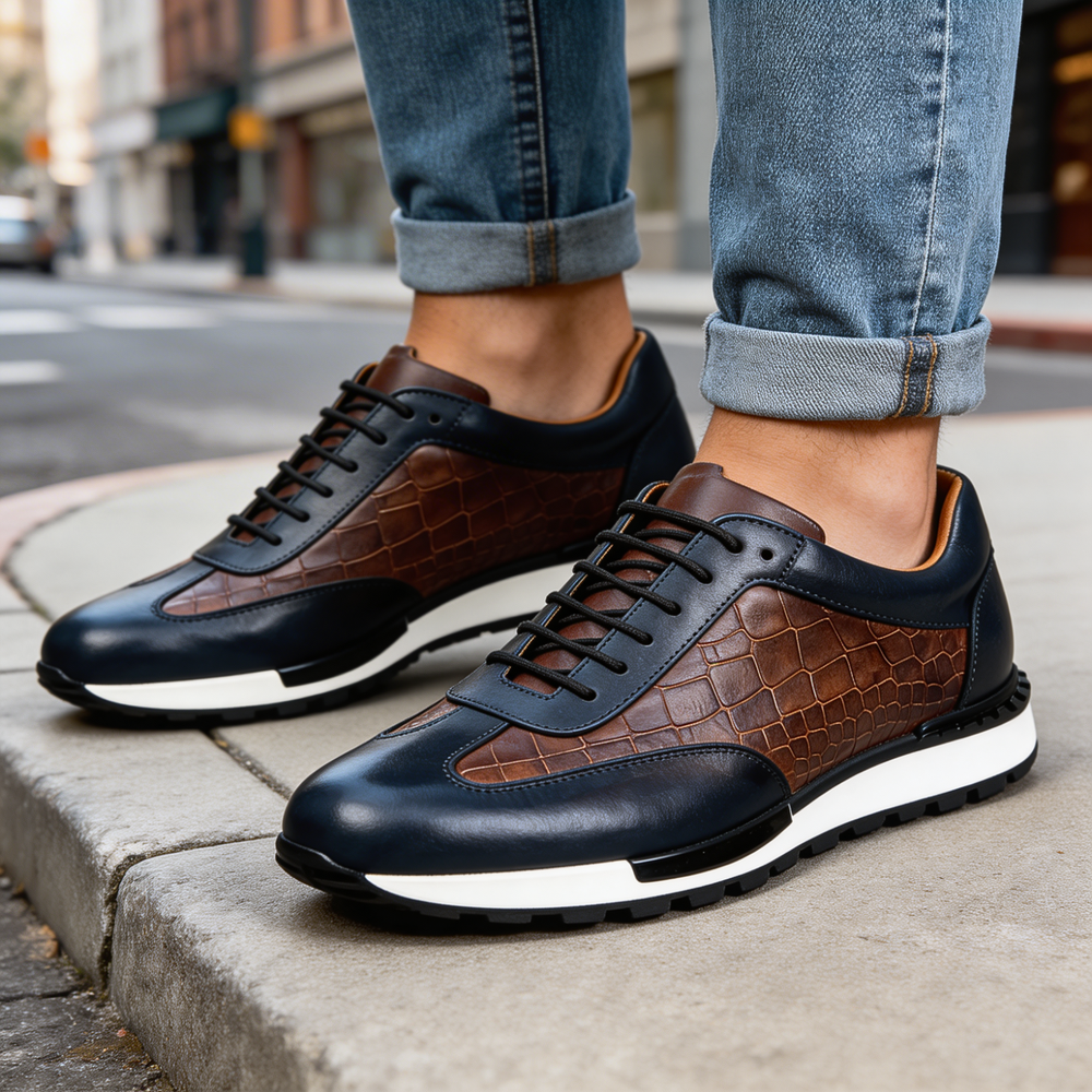 Men's Textured Leather-Look Sneakers