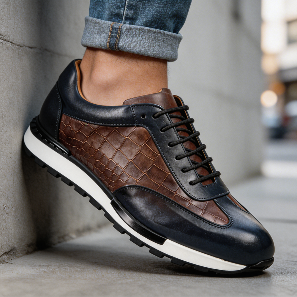 Men's Textured Leather-Look Sneakers