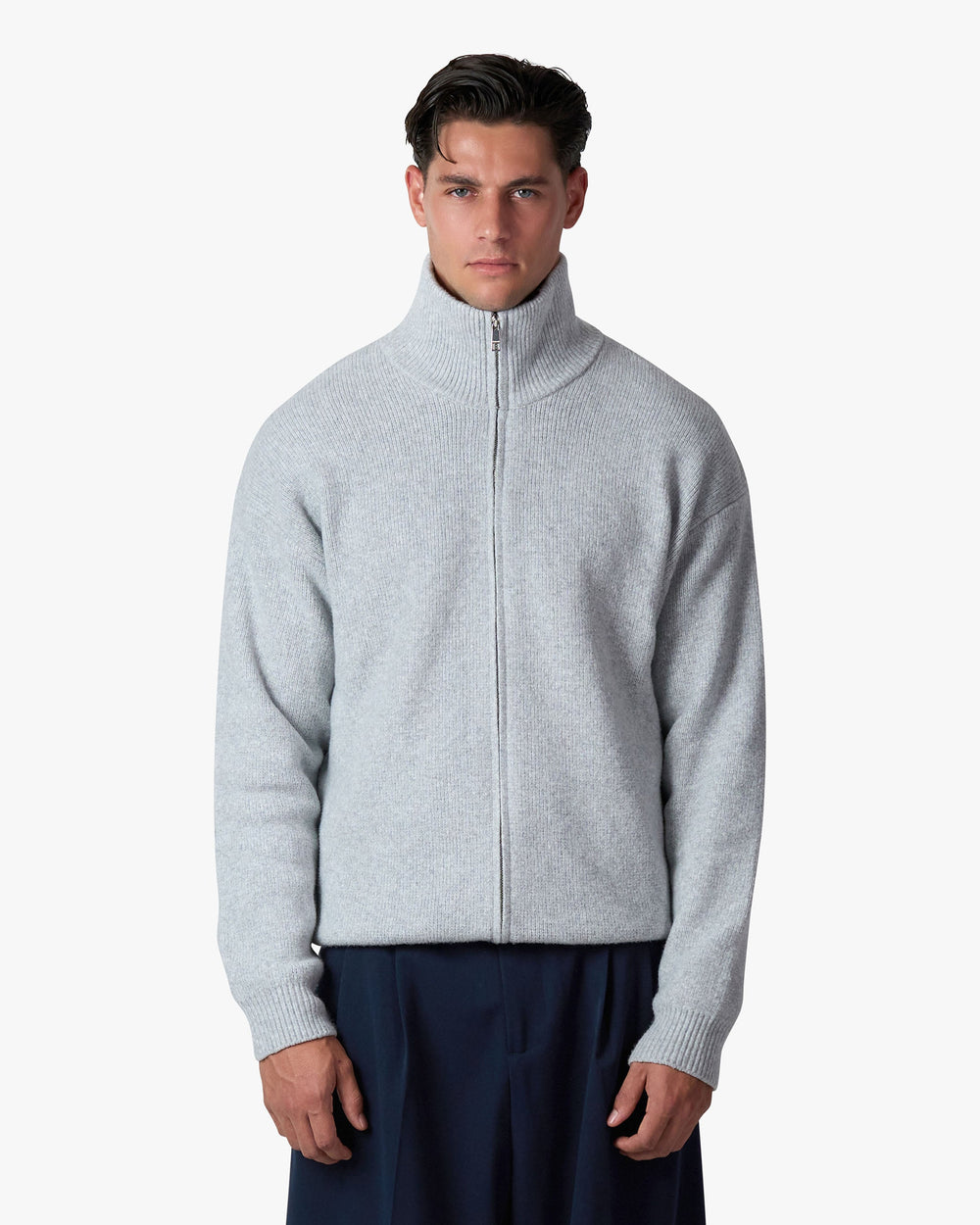 Men's Zip-Up Funnel Neck Knit Cardigan