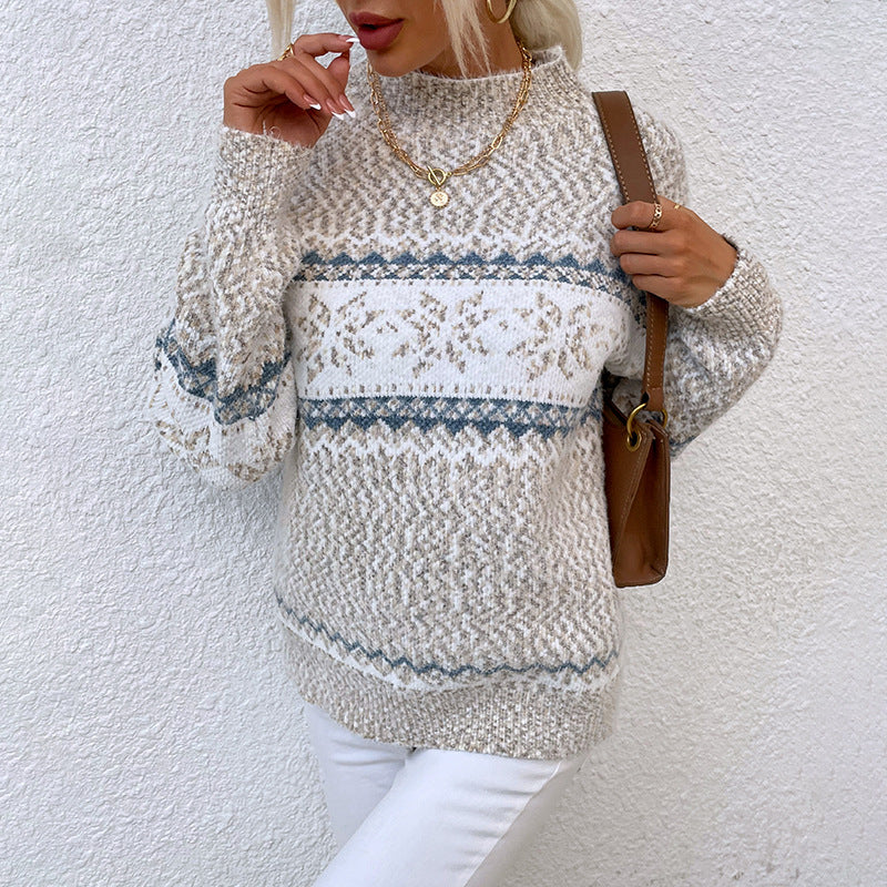 Snowflake Fair Isle Mock-Neck Sweater