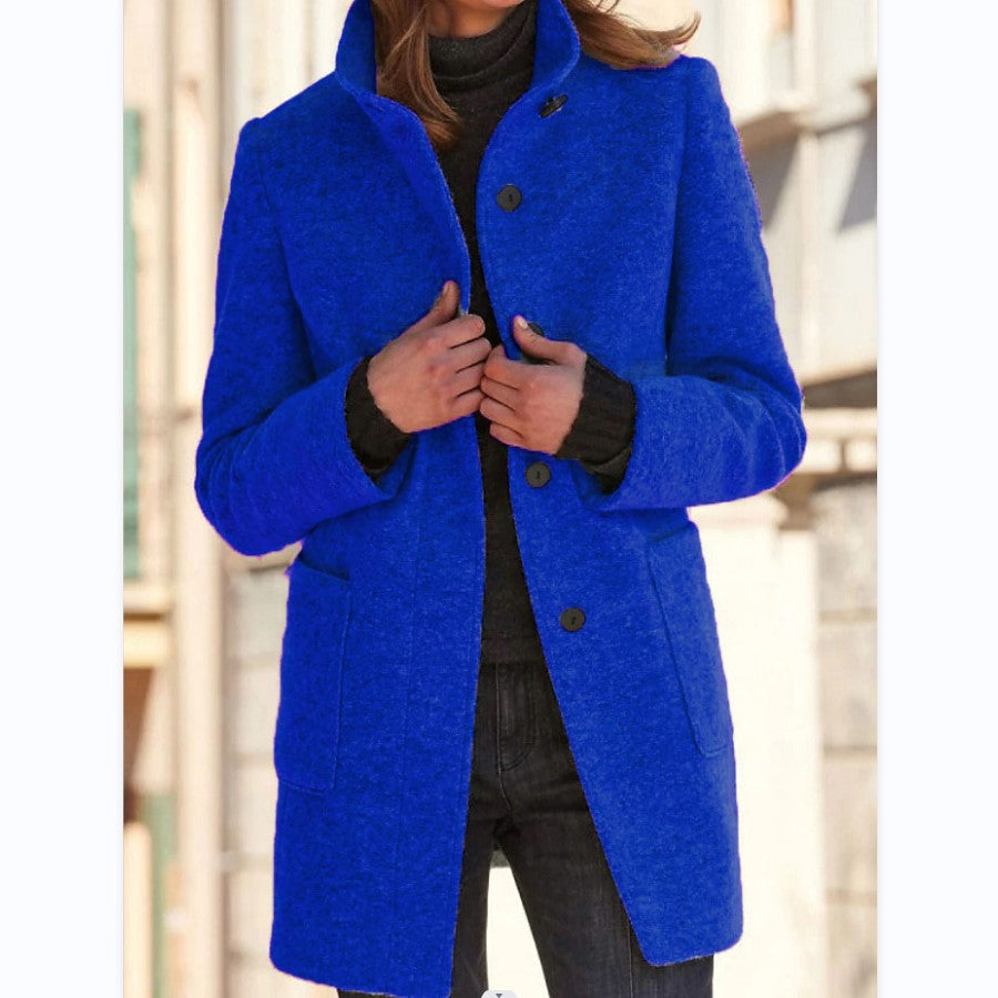 Stand-Collar Wool-Look Button Coat