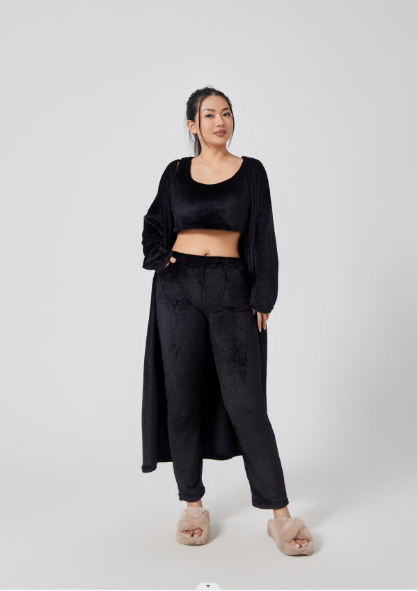 Fuzzy Knit 3-Piece Long Cardigan Lounge Set