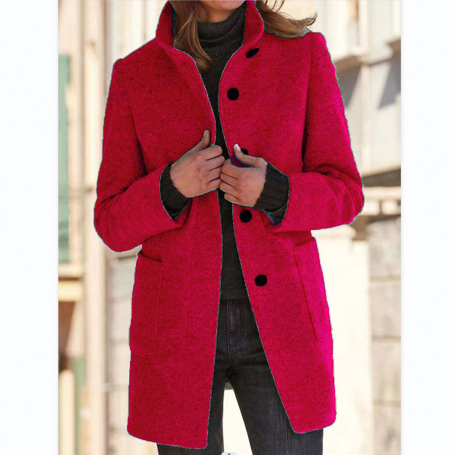 Stand-Collar Wool-Look Button Coat