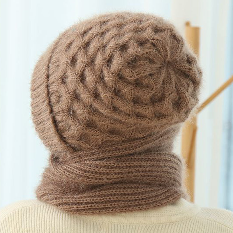 Fleece-Lined Knit Hooded Hat and Scarf
