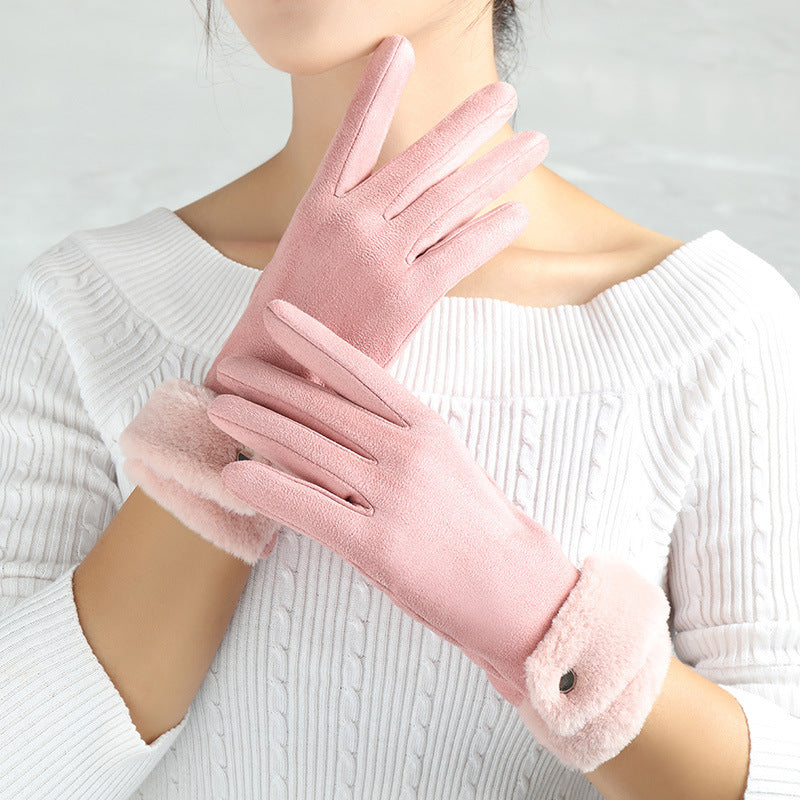 Faux Suede Winter Gloves with Pom-Pom or Plush Cuff