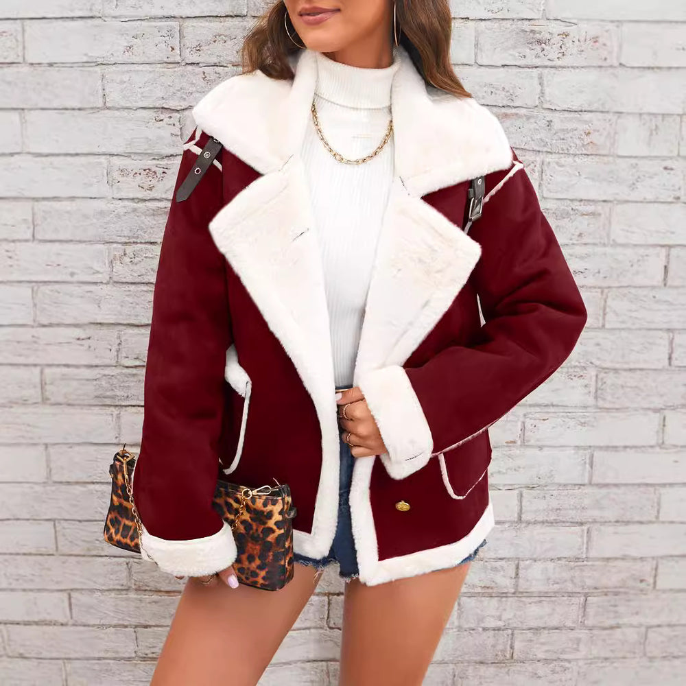 Sherpa-Collar Faux Suede Aviator Jacket