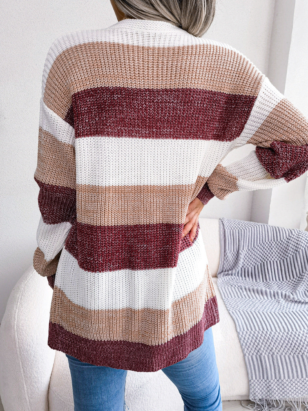 Colorblock Stripe Open-Front Knit Cardigan